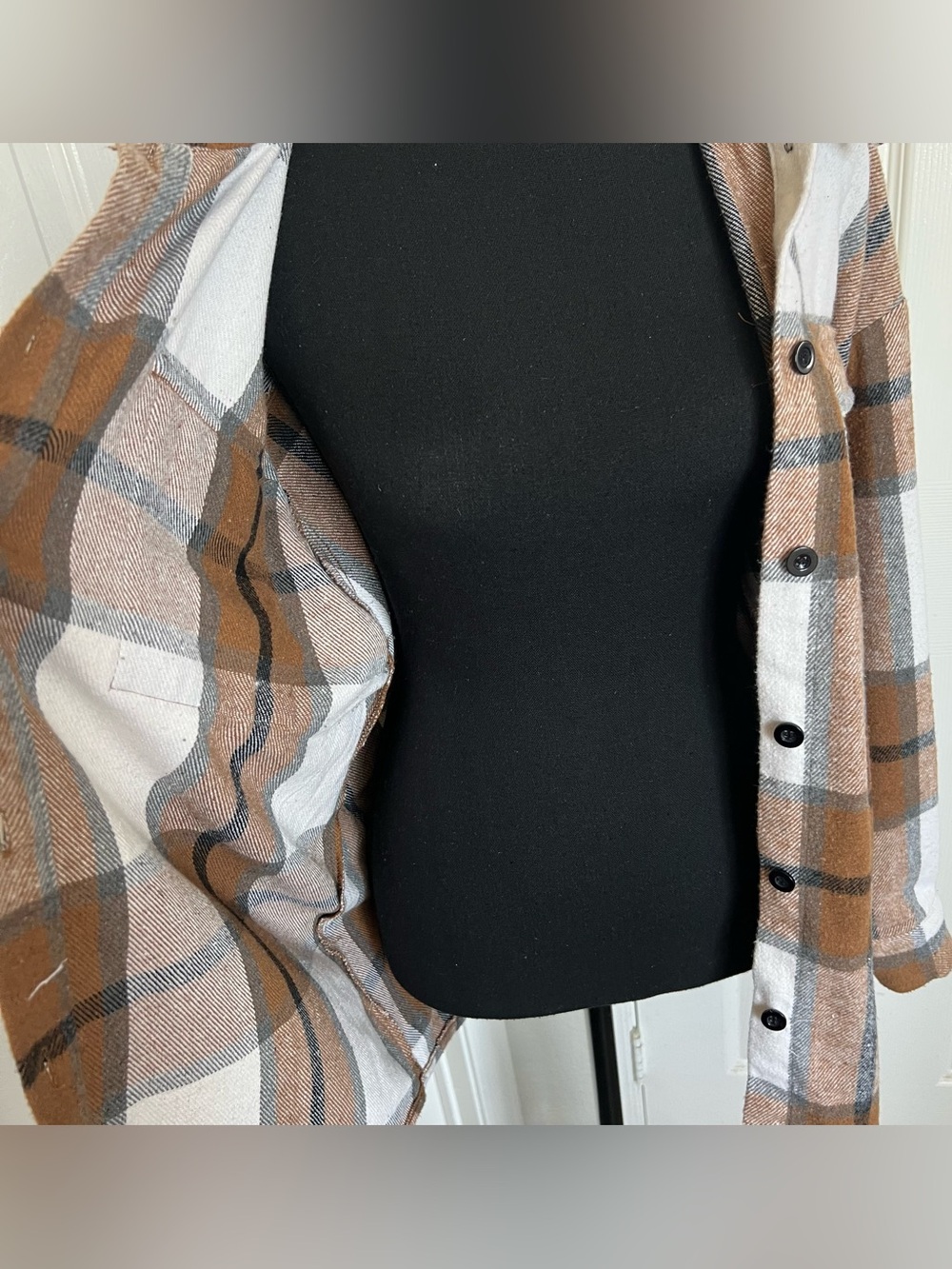 Brown Plaid Button Up Flannel Shacket Shirt Jacket Western Cowgirl Size XL 16-18 - Picture 13 of 16